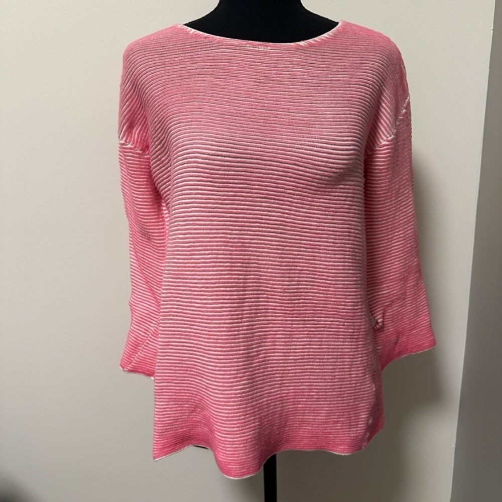 *FOXCROFT* Pink x White Striped Long Sleeve Shirt Size Small